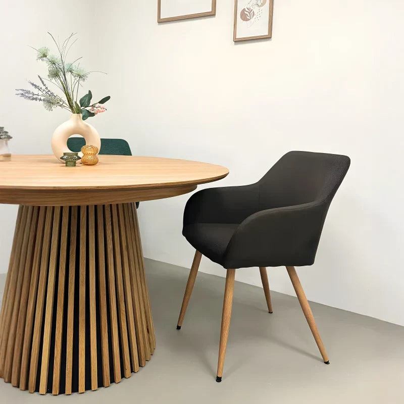 Jenna - Chaise de salle à manger en tissu marron avec aspect chêne
