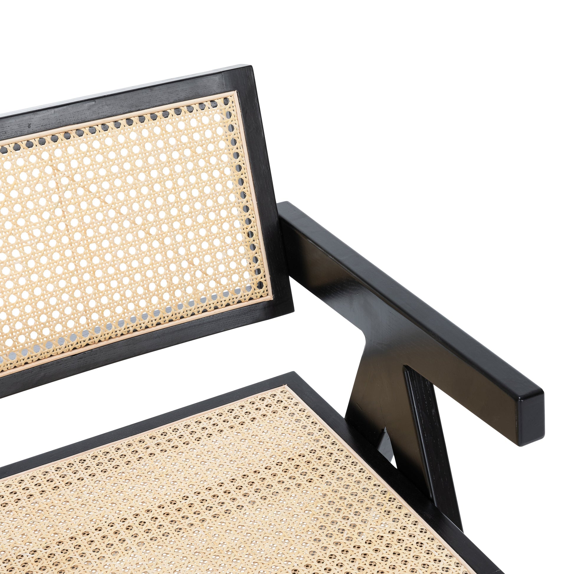 Ava - Chaise de salle à manger avec accoudoirs noire avec assise en rotin