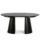 Lewis - Table ronde à lamelles en placage de chêne noir avec rallonge 120/160/200 cm - 2 rallonges incluses