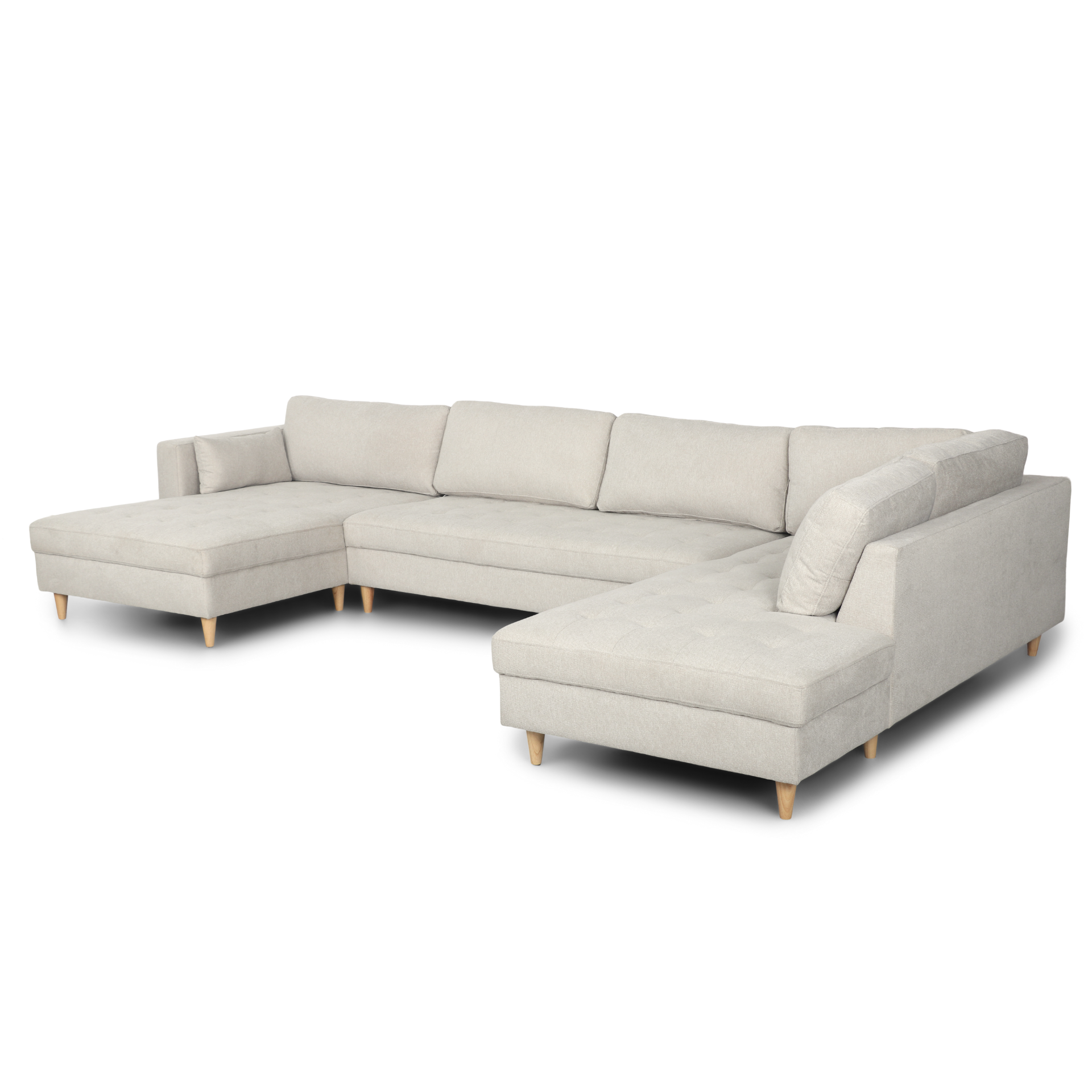 Brandy - Canapé en U gauche beige avec méridienne L:366 x P:211 x H:80 cm