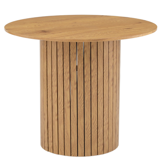 Milas table à manger ronde à lamelles Ø90 cm - look chêne avec pied en colonne
