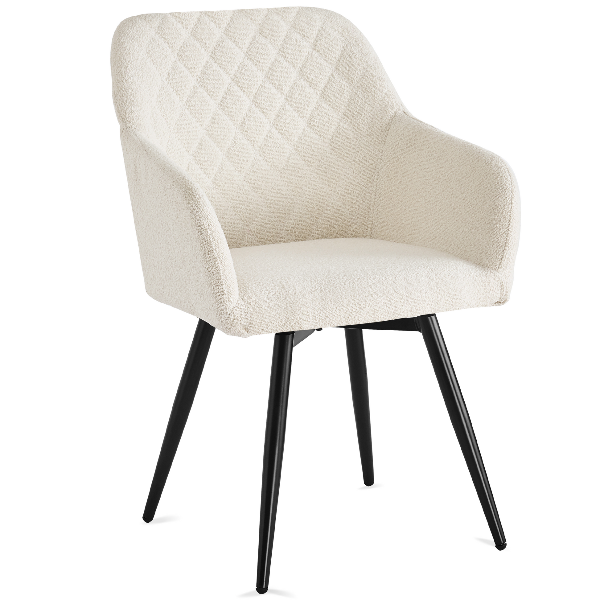 Carlo - Chaise de salle à manger en bouclé blanc avec rotation à 360 degrés