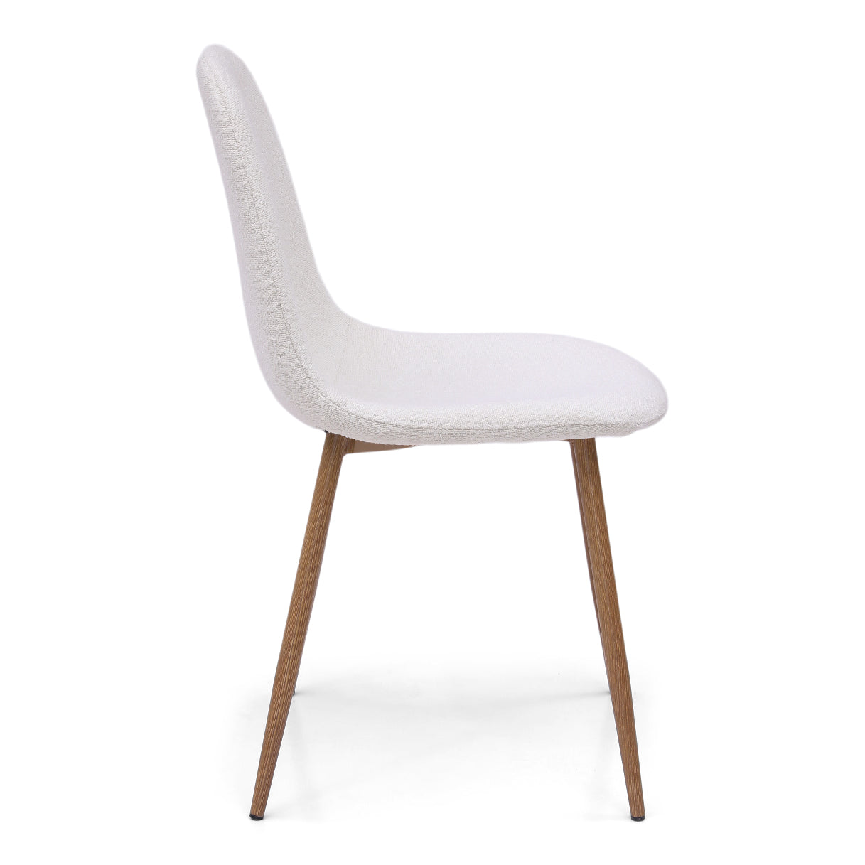 Mela - Chaise de salle à manger en bouclé blanc avec aspect chêne