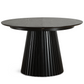 Lewis - Table ronde à lamelles en placage de chêne noir avec rallonge 120/160/200 cm - 2 rallonges incluses