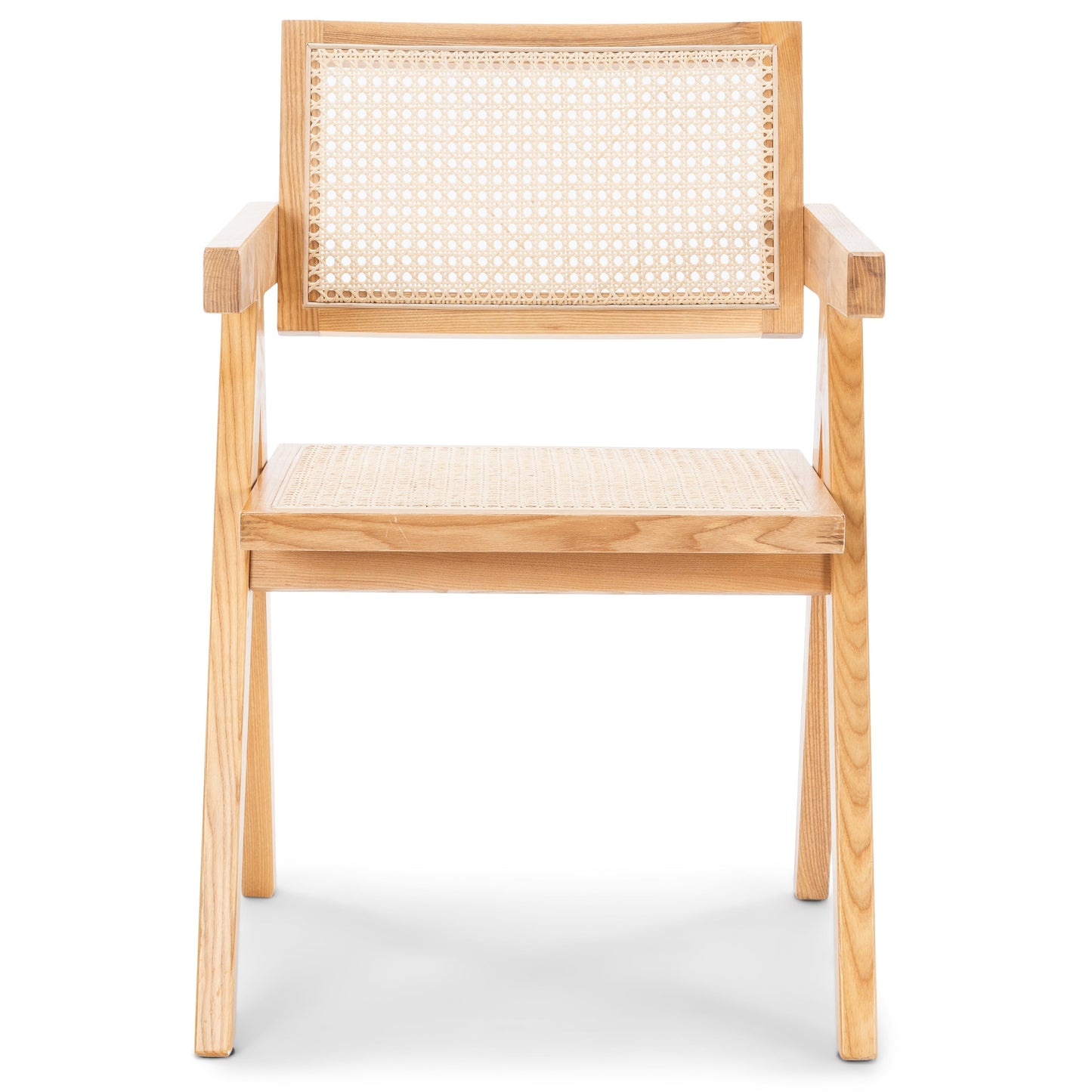 Ava - Chaise de salle à manger avec accoudoirs en frêne avec assise en osier tressé