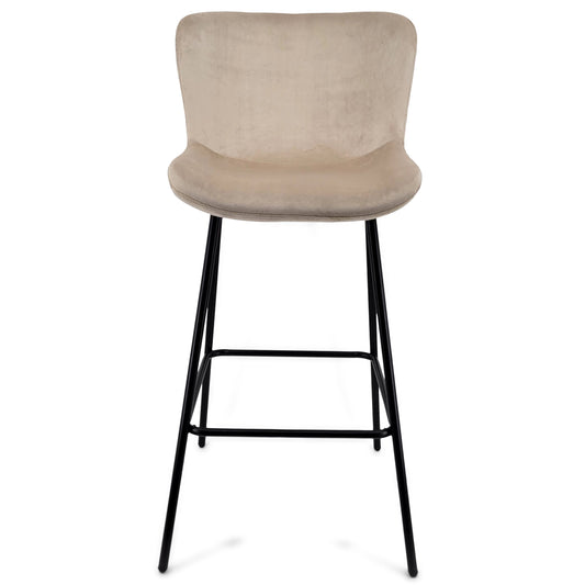 Adena - Tabouret de bar avec dossier en velours beige 65 cm