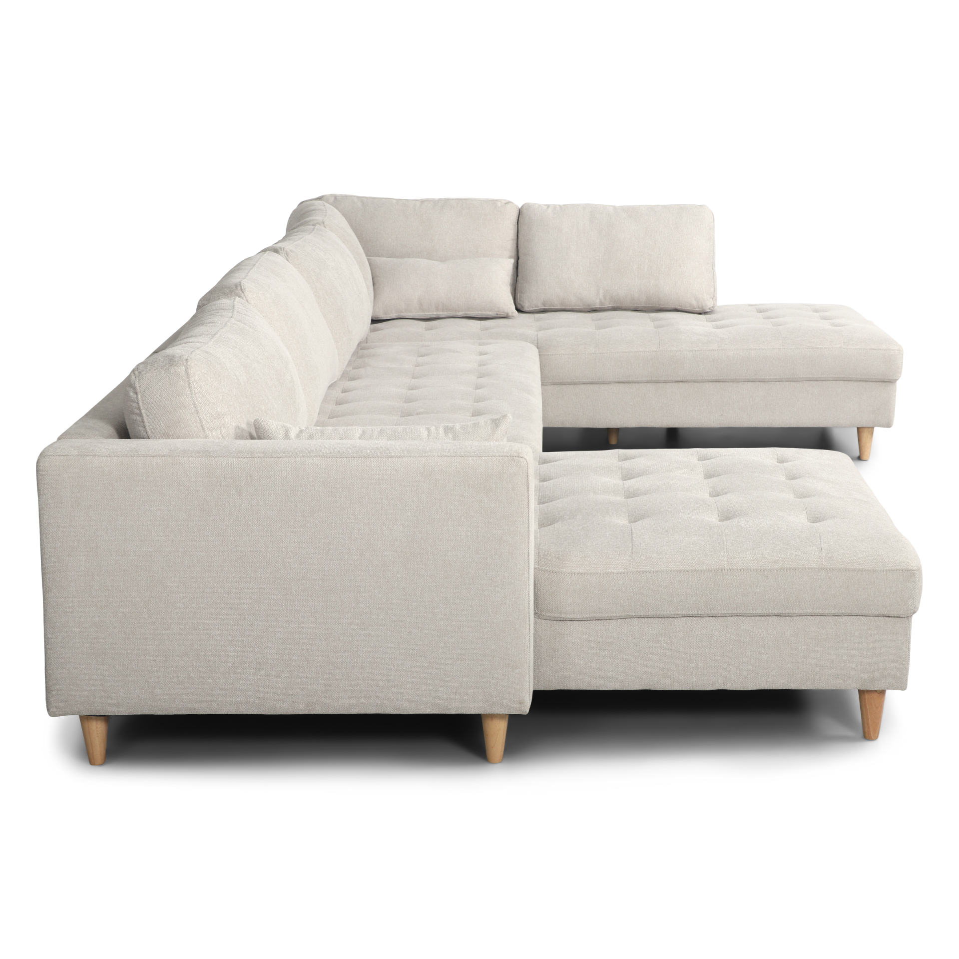 Brandy - Canapé en U gauche beige avec méridienne L:366 x P:211 x H:80 cm