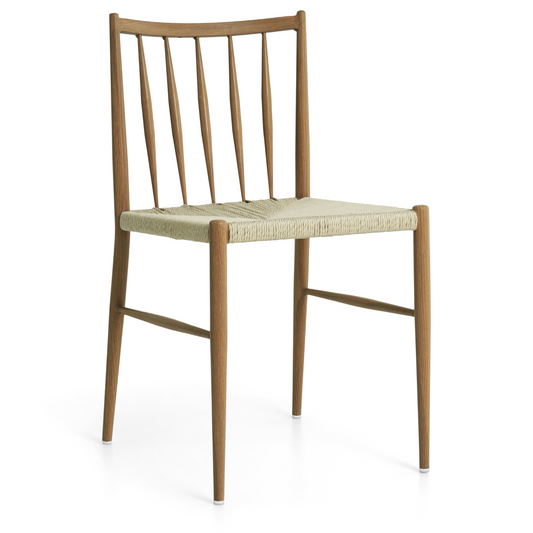 Elena - Chaise de salle à manger design en bois de noyer avec assise tressée