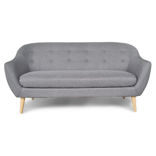 Layla - Canapé 3 places en tissu gris avec pieds en bois L:169 x P:83 x H:82 cm