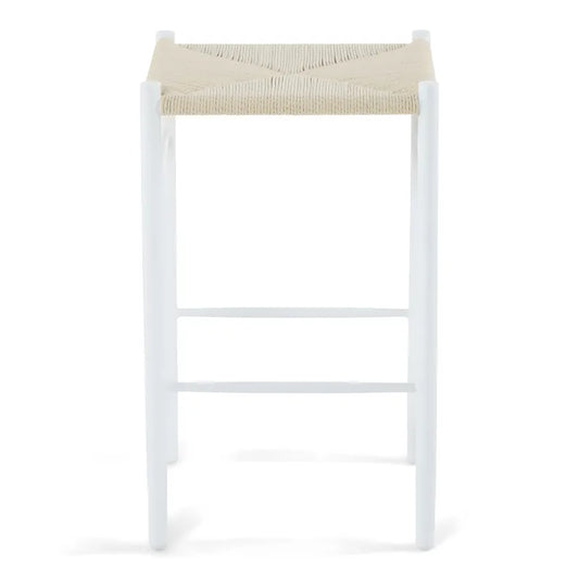 Bella - Tabouret de bar blanc avec assise en rotin 65 cm