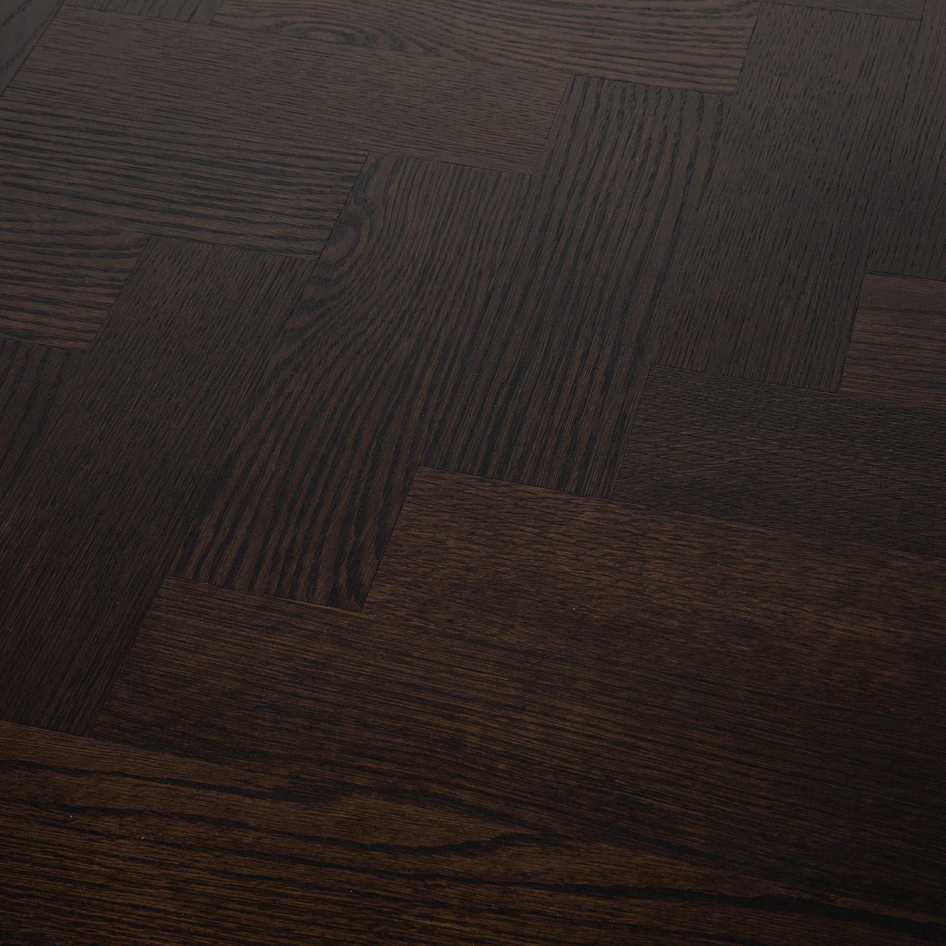 Calvin - Table en chevrons 200 x 90 cm en chêne fumé avec pieds croisés
