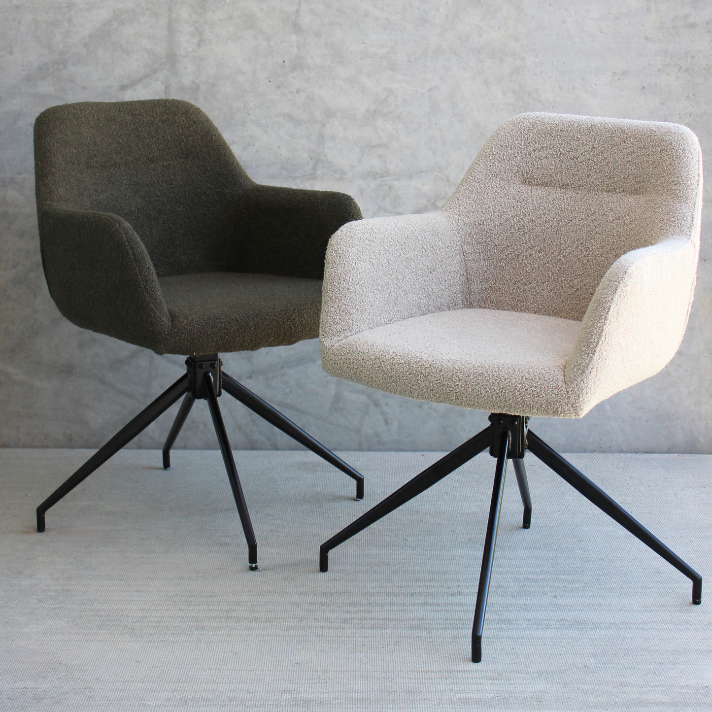 Amanda - Chaise de salle à manger en bouclé vert avec rotation à 360 degrés