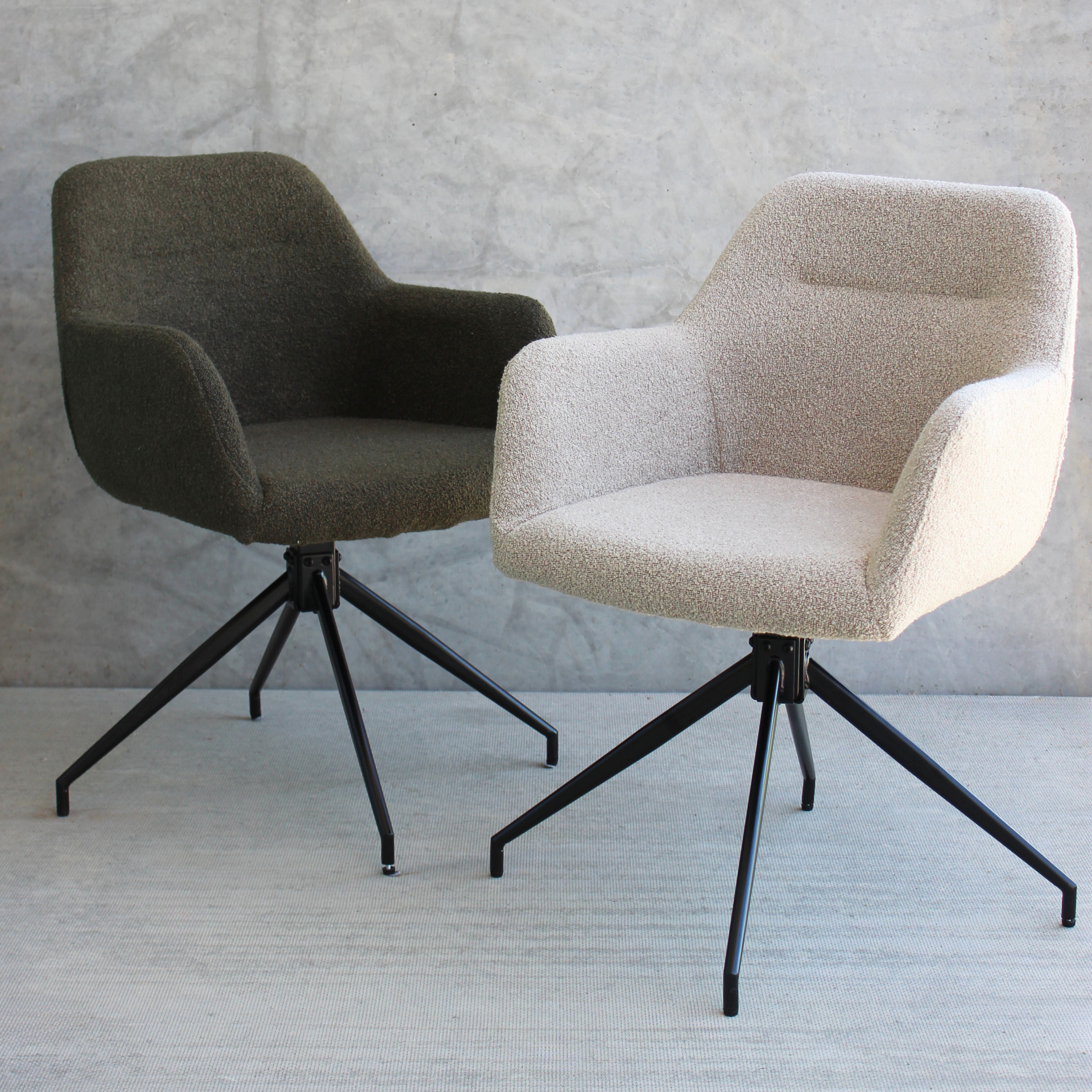 Amanda - Chaise de salle à manger en bouclé vert avec rotation à 360 degrés