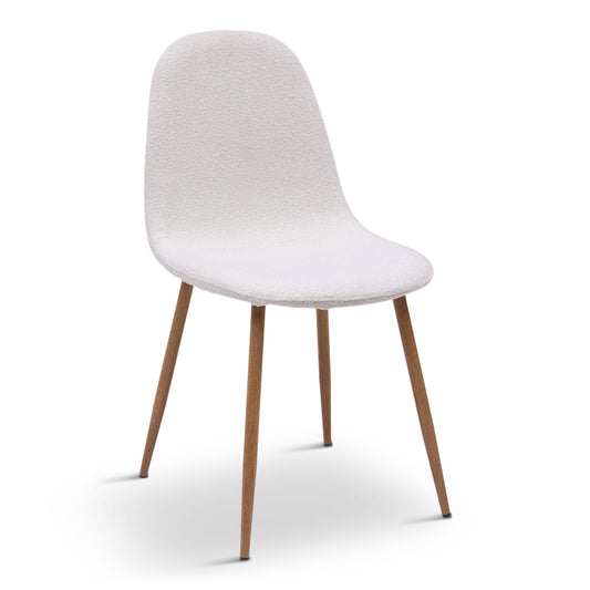 Mela - Chaise de salle à manger en bouclé blanc avec aspect chêne