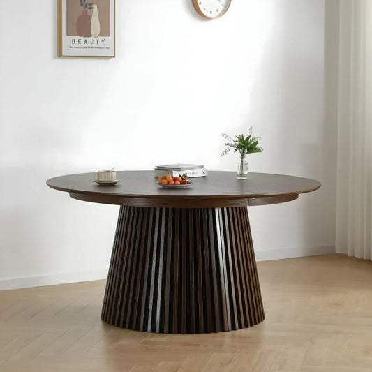 Lewis - Table ronde en chêne fumé avec rallonge 150/190/230 cm - 2 rallonges incluses