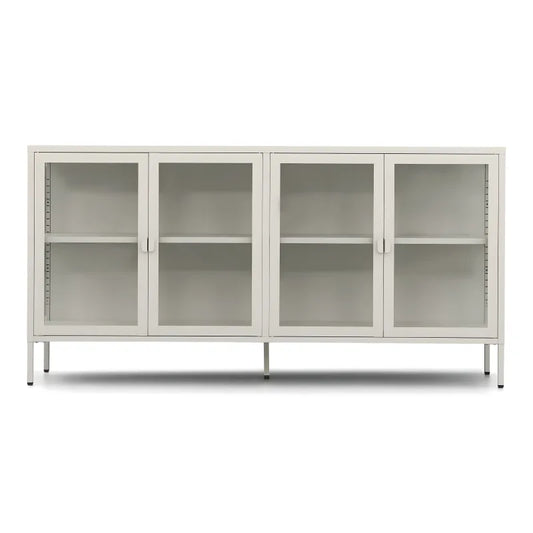 Herman - Vitrine en métal beige/verre 170 x 40 x 85 cm
