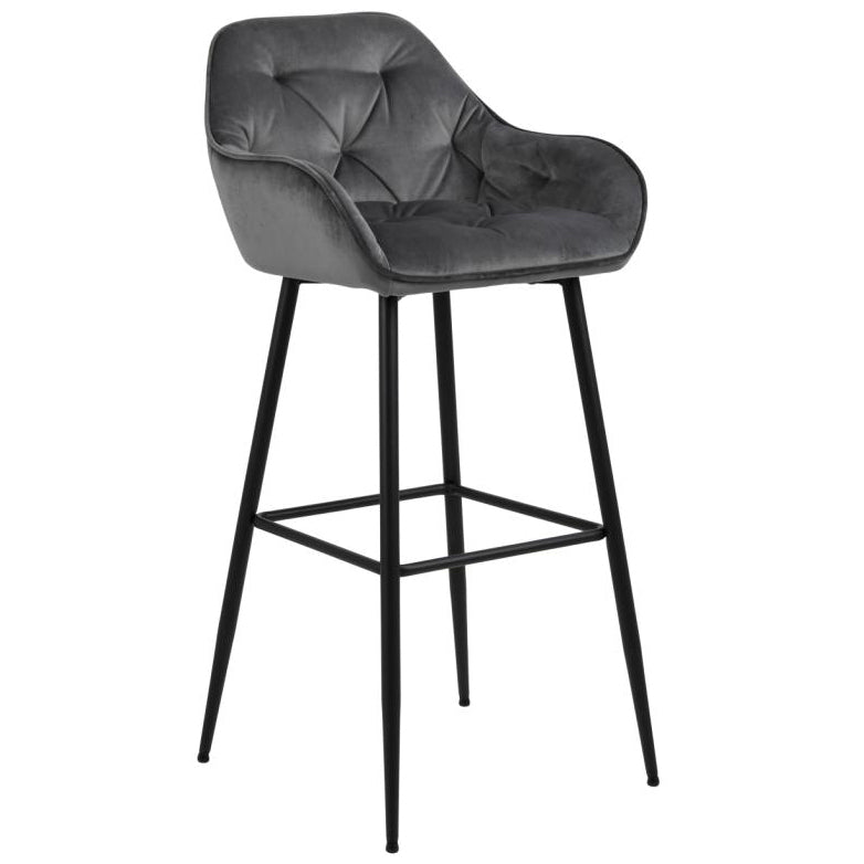 Mario - Tabouret avec dossier en velours gris 65 cm