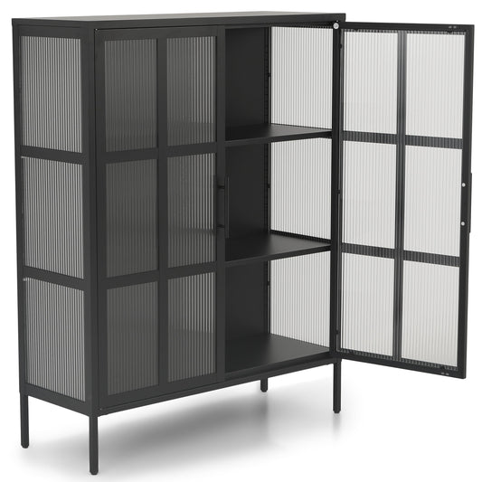 Carmen - Vitrine avec verre côtelé - Métal noir 110 x 40 x 140 cm