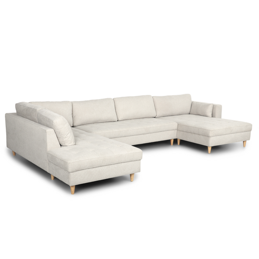 Brandy - Canapé d'angle droit beige avec méridienne L:366 x P:211 x H:80 cm