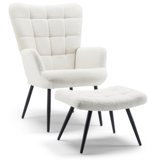 Alfred - Fauteuil inclinable avec repose-pieds - Bouclé beige