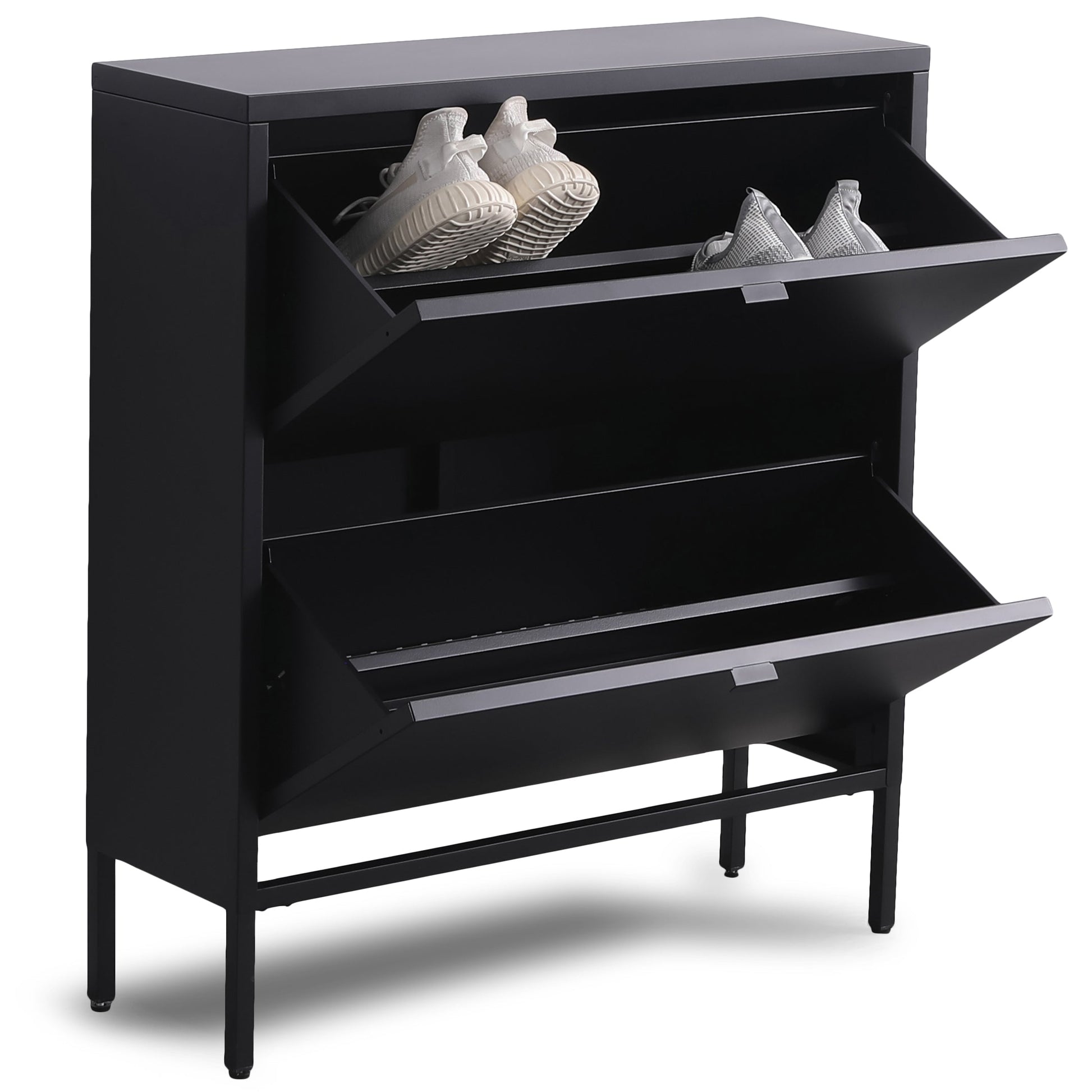 Herman - Meuble à chaussures en métal noir avec 2 compartiments 80 x 26 x 89 cm