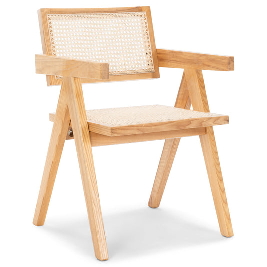 Ava - Chaise de salle à manger avec accoudoirs en frêne avec assise en osier tressé