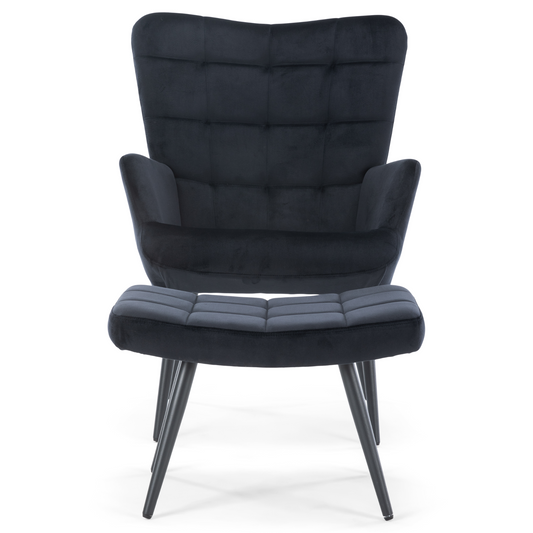 Alfred - Fauteuil avec repose-pieds - Velours noir
