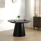 Lewis - Table ronde à lamelles en placage de chêne noir avec rallonge 120/160/200 cm - 2 rallonges incluses