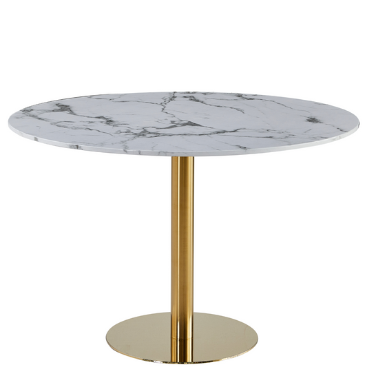 Lazio - Table ronde imitation marbre blanc avec pieds en laiton/doré Ø110 cm
