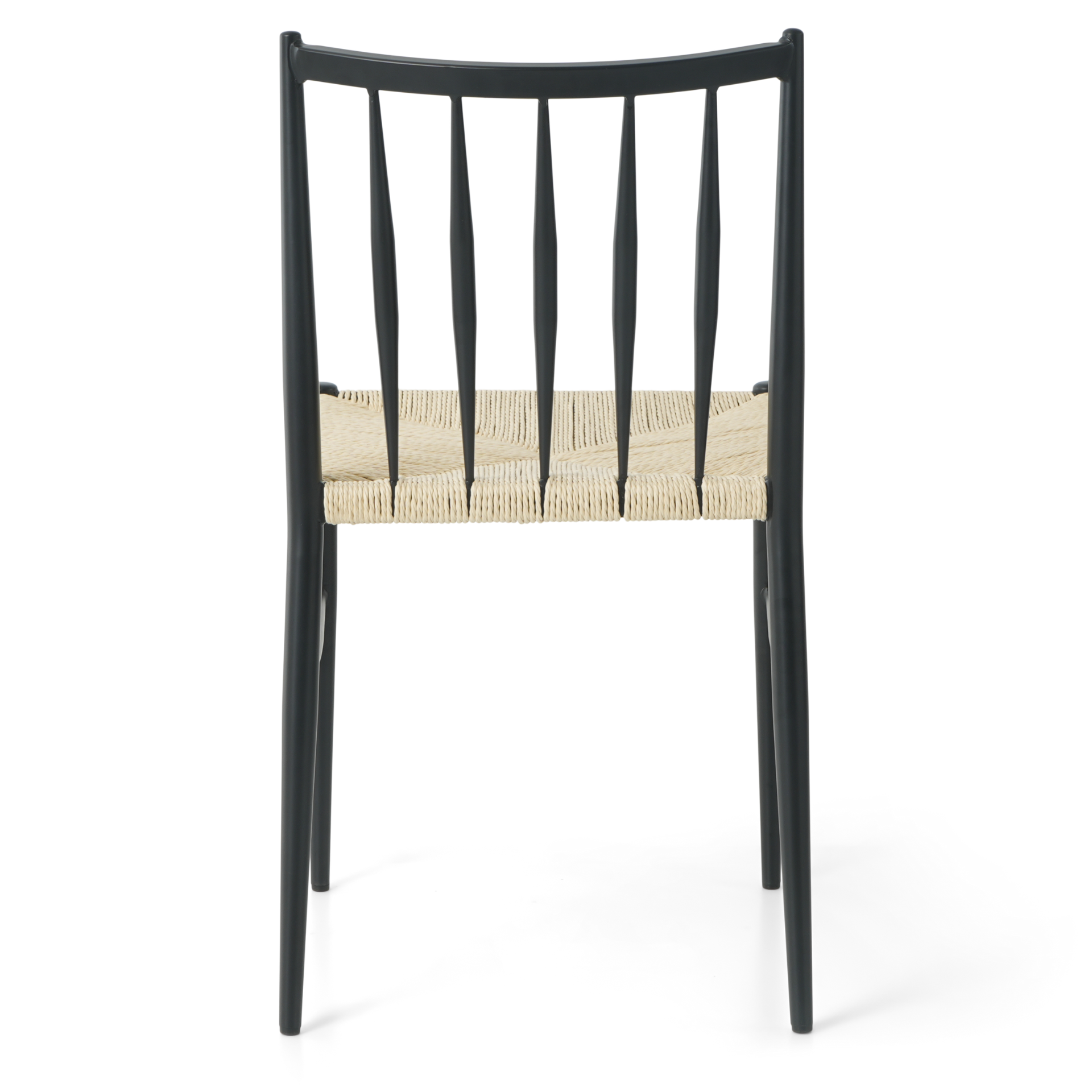 Elena - Chaise de salle à manger noire avec assise en rotin tressé