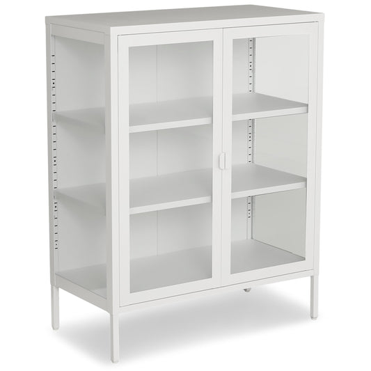 Herman - Buffet/vitrine en verre - Métal blanc 80 x 40 x 105 cm