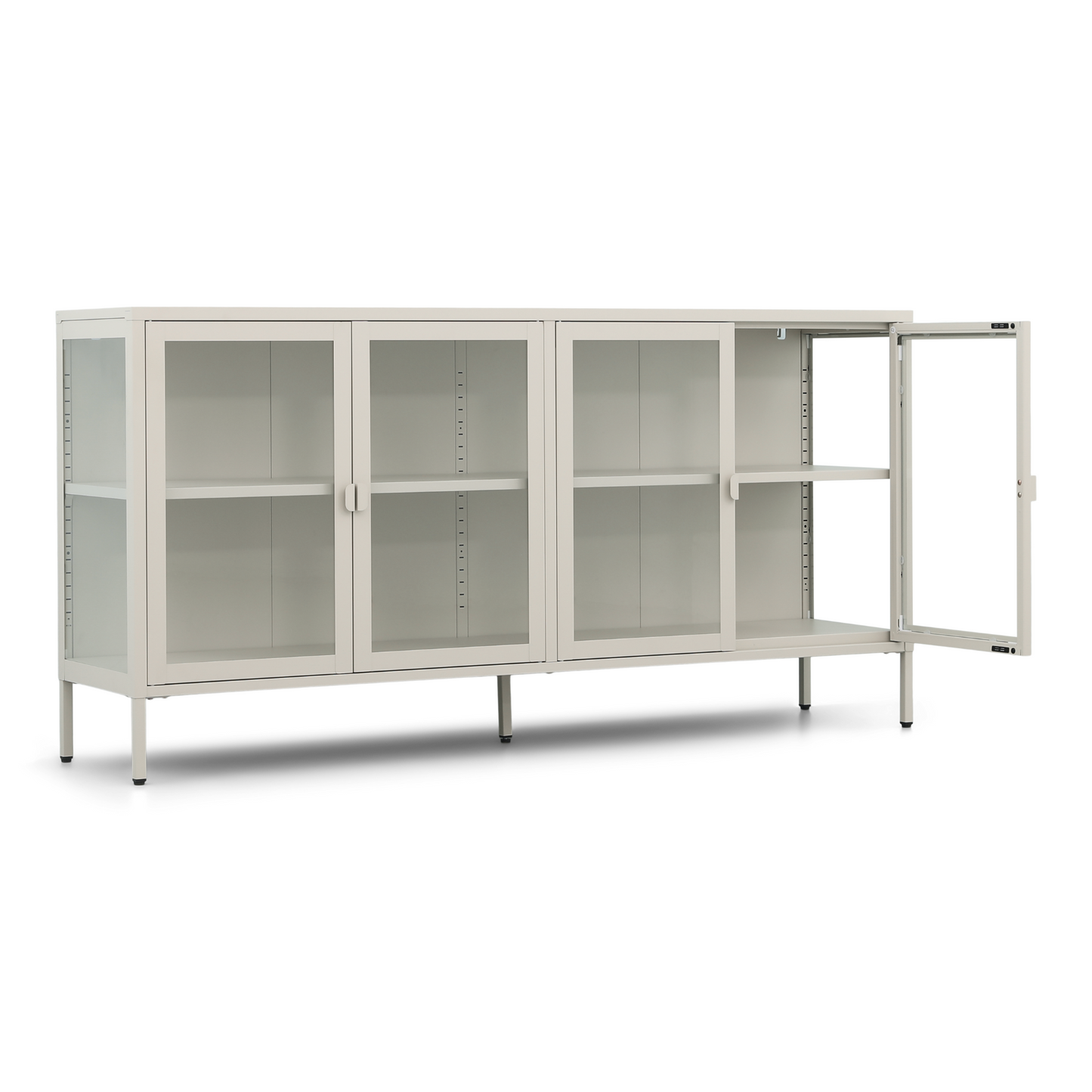 Herman - Vitrine en métal beige/verre 170 x 40 x 85 cm