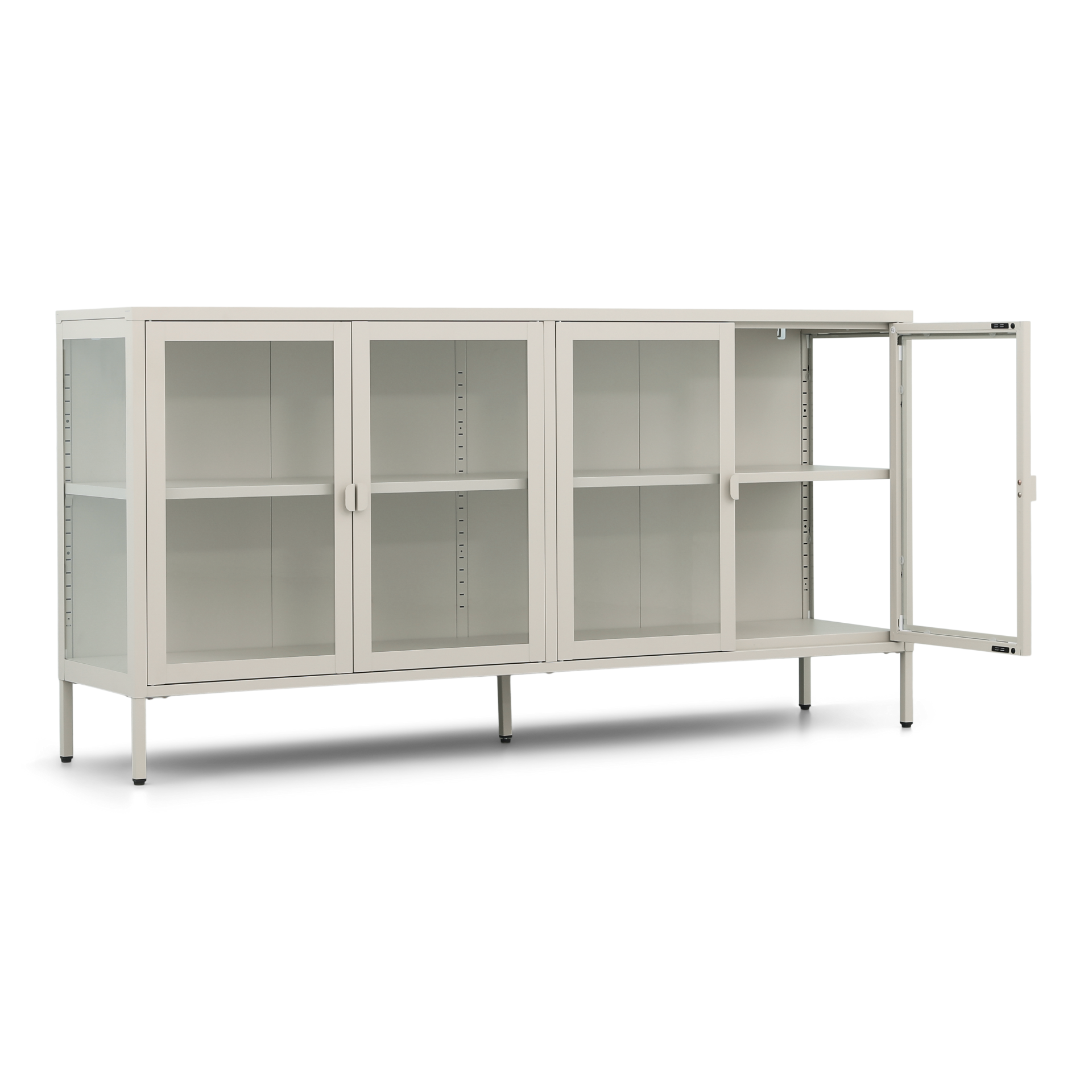 Herman - Vitrine en métal beige/verre 170 x 40 x 85 cm