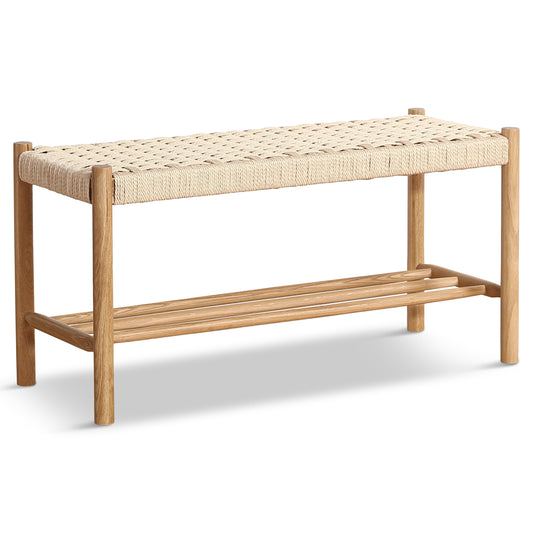 Banc Elias en chêne avec assise tressée 90x35x45