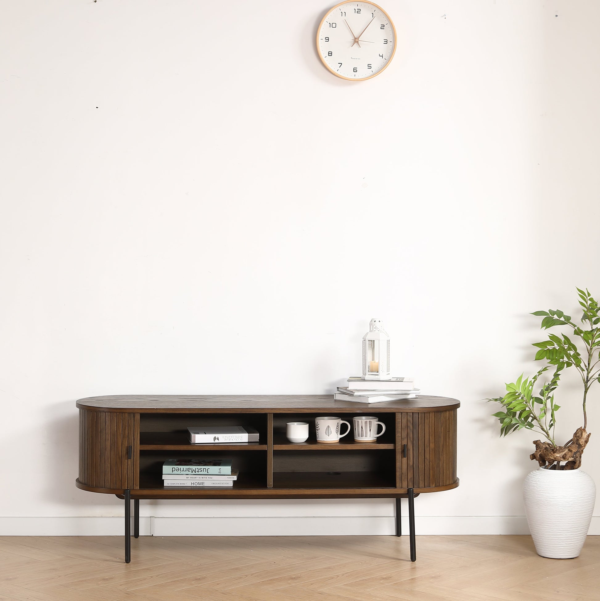 Florence - Meuble TV en chêne fumé avec lamelles 138 x 40 x 55 cm