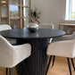 Milas - Table de salle à manger ronde à lamelles Ø120 cm en chêne fumé avec pied colonne