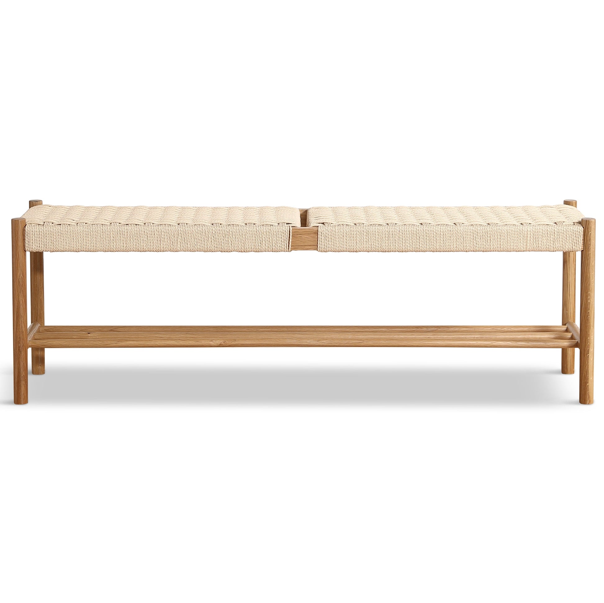 Banc Elias en chêne avec assise tressée 140x35x45