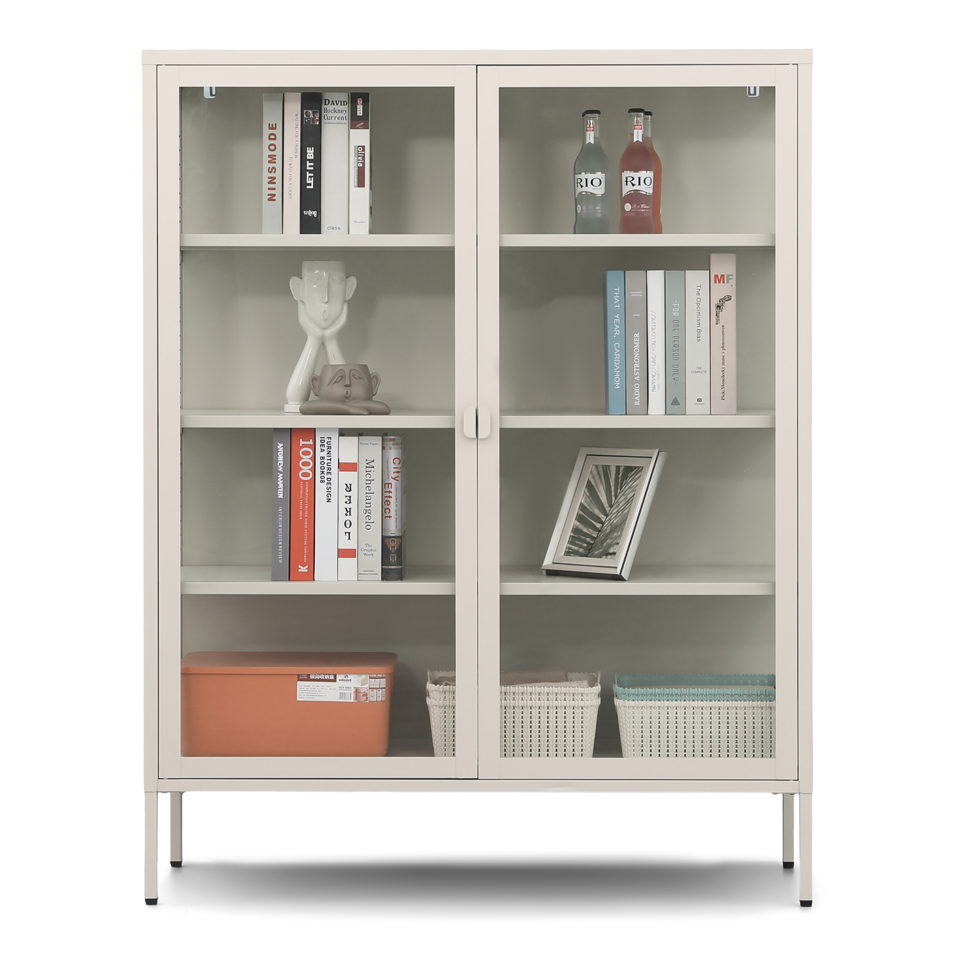 Herman - Vitrine en métal beige/verre 110 x 40 x 140 cm