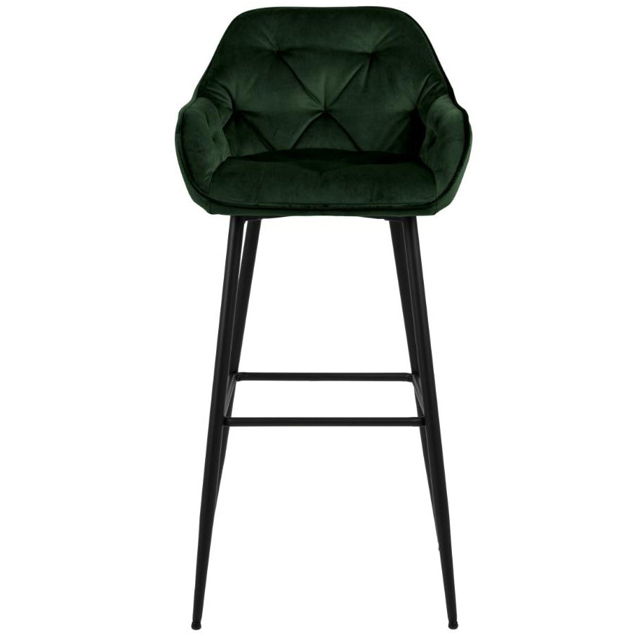 Mario - Tabouret avec dossier en velours vert 65 cm