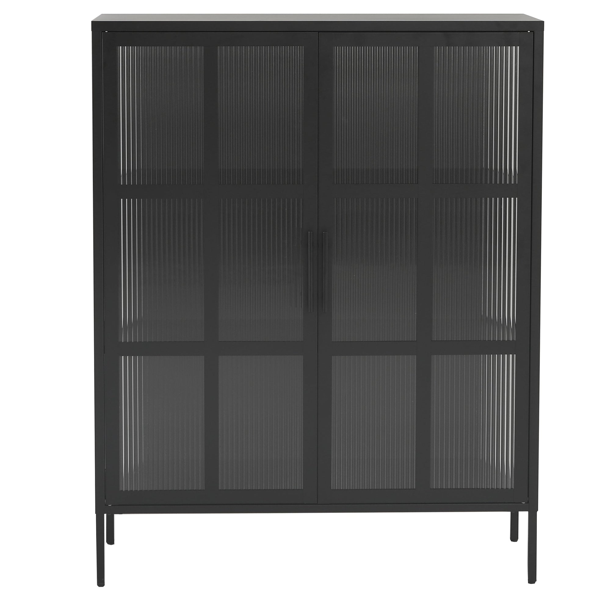 Carmen - Vitrine avec verre côtelé - Métal noir 110 x 40 x 140 cm