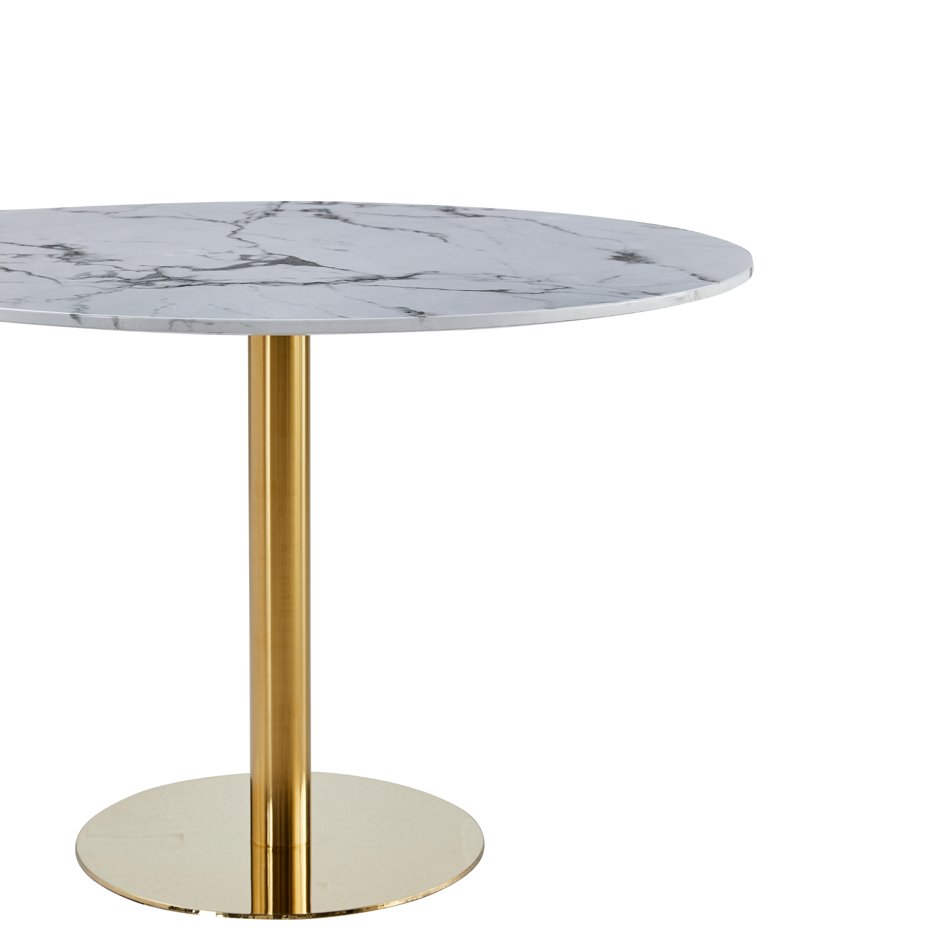 Lazio - Table ronde imitation marbre blanc avec pieds en laiton/doré Ø110 cm