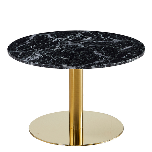Lazio - Table basse en aspect marbre noir avec pieds dorés Ø70 cm