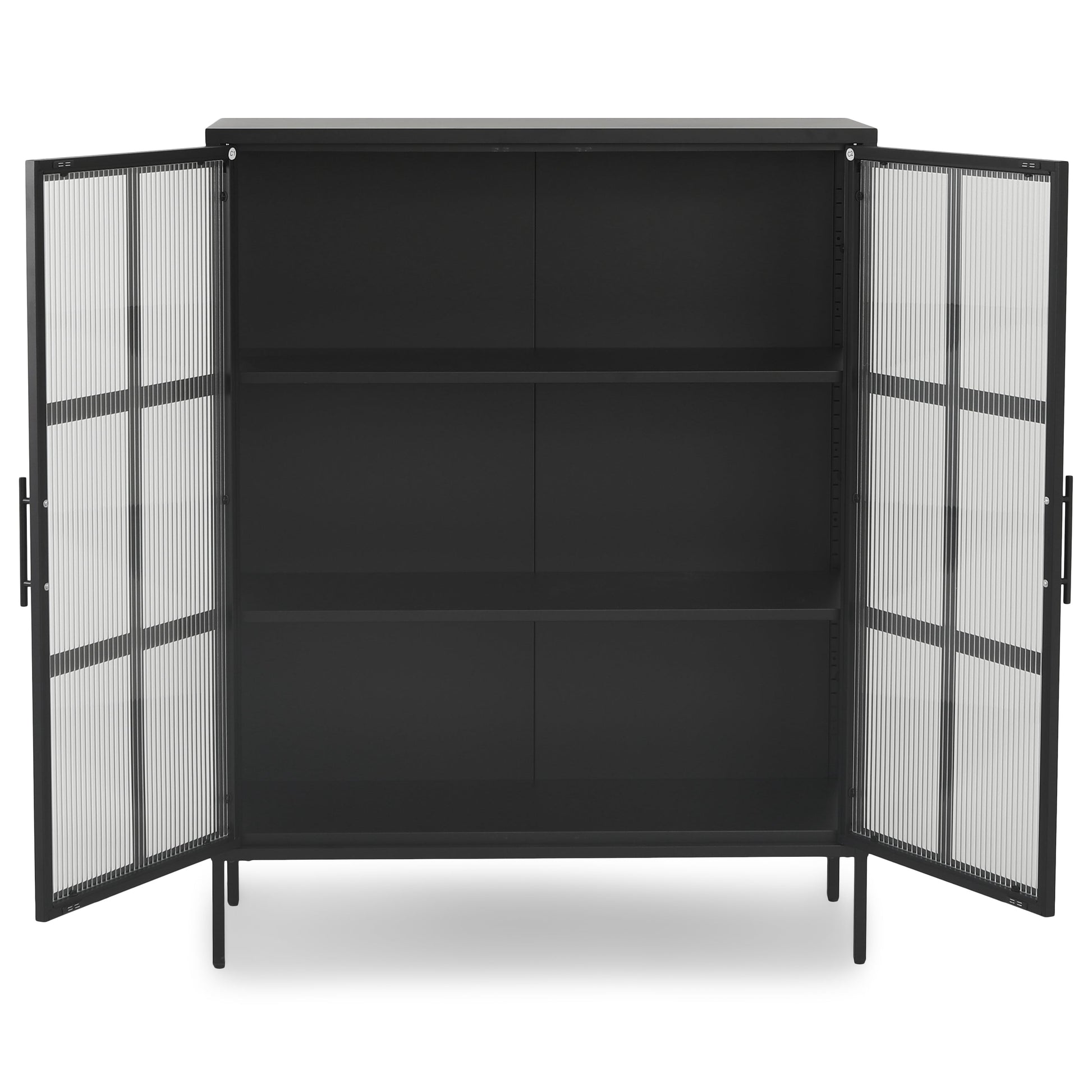 Carmen - Vitrine avec verre côtelé - Métal noir 110 x 40 x 140 cm