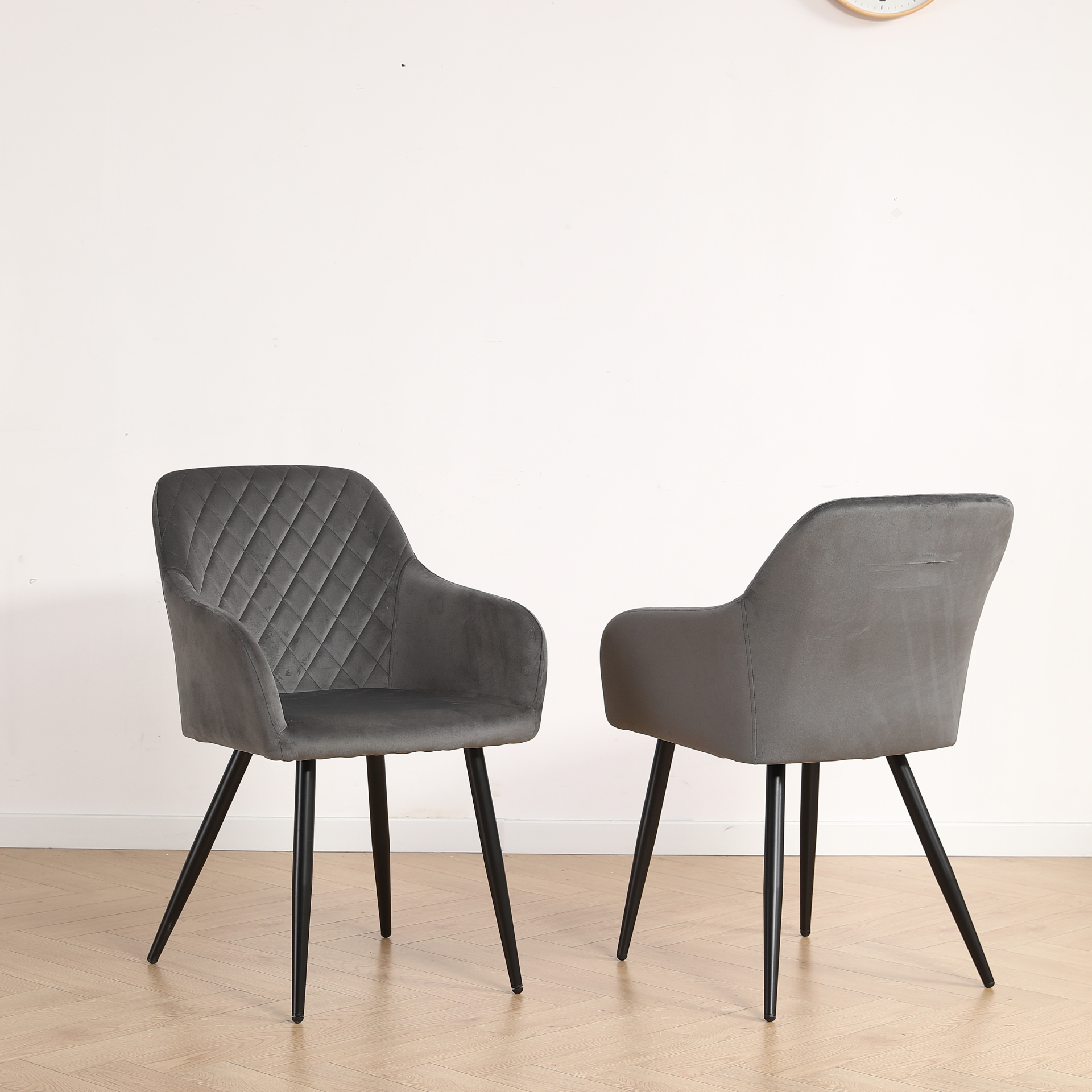 Carlo - Chaise de salle à manger en velours gris avec accoudoirs