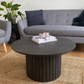 Milas - Table basse ronde en lamelles Ø80 cm en placage de chêne fumé avec pied colonne