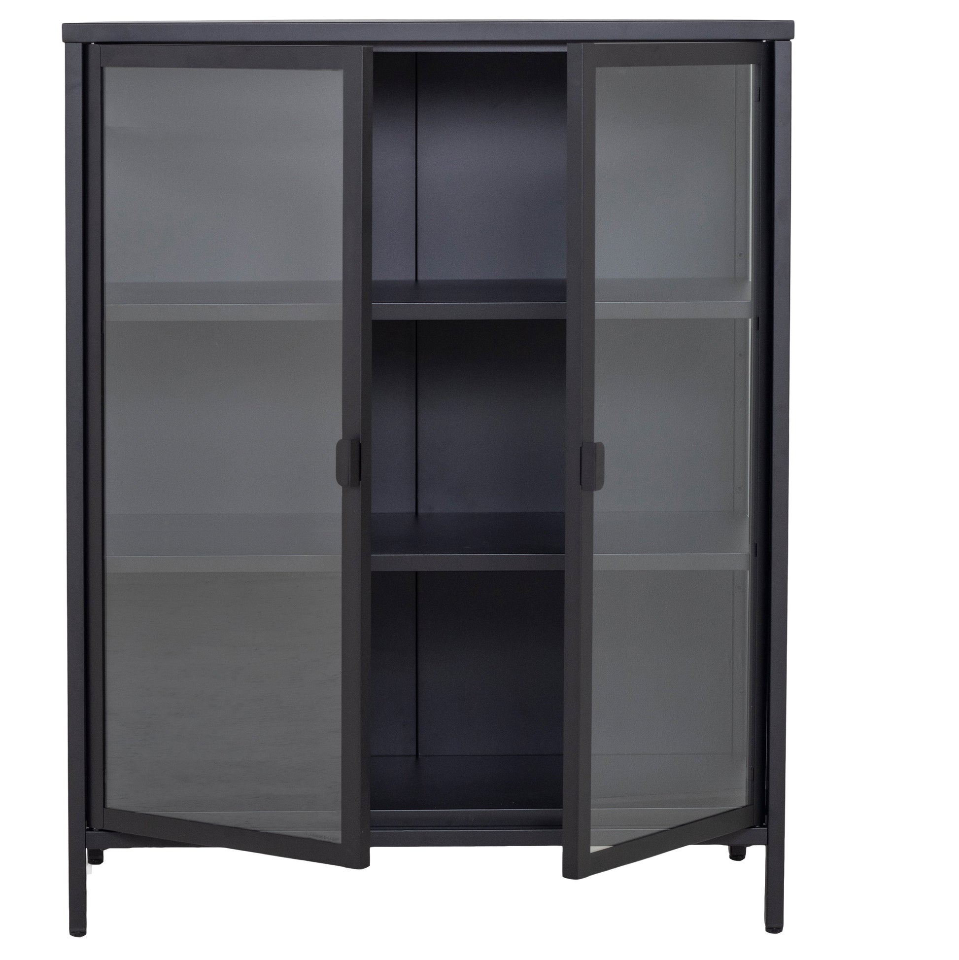 Herman - Meuble de rangement en verre - Métal noir 80 x 40 x 105 cm